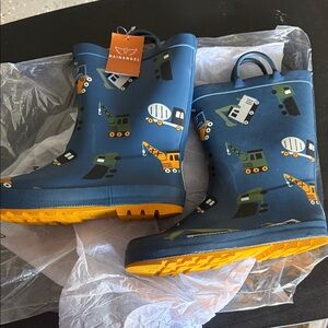 Kids' Blue Construction Print Rain Boots